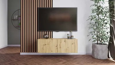 Zdjęcie produktu dla Szafka RTV Wisząca KOLDER Szerokość 100 cm Dąb Artisan Ryflowany Front Do Salonu KL-01-DAR