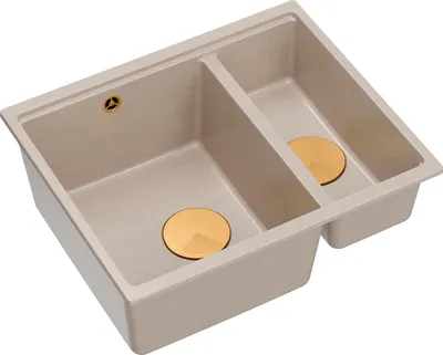 Produktbild von QUADRON Spülbecken 1,5-Becken Spüle | Größe: 55,5 x 46 x 22 cm | LOGAN 150 | Küchenspüle Granitspüle aus GraniteQ mit Siphon | Beige + Kupfer