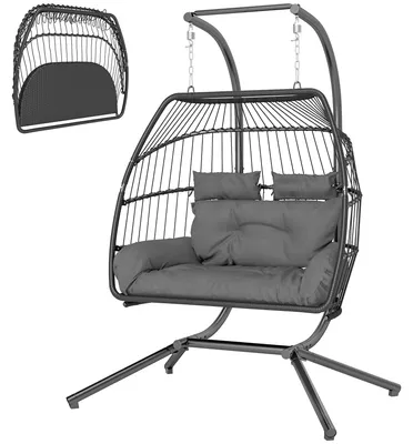 Produktbild von Outsunny Hängesessel mit Gestell faltbar Hängekorb mit Kissen Polyrattan Outdoor