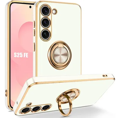 Image de Coque pour Samsung Galaxy S25 FE, Protection Silicone Souple Antichoc avec Anneau Rotatif - Blanc