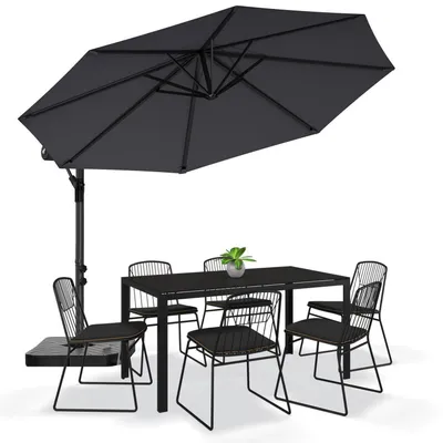 Zdjęcie produktu dla Parasol ogrodowy, kolor antracytowy, średnica 330 cm, regulowana wysokość i kąt nachylenia, system otwierania za pomocą korby, odporny na promieniowanie UV, wodoodporny
