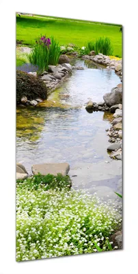 Produktbild von Wallario selbstklebende Duschrückwand 90 x 190 cm mit Motiv Blumen am Teich - Wandverkleidung mit Hochglanzlaminat in Glasoptik