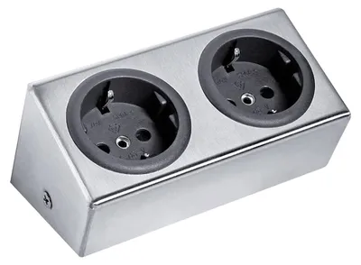Produktbild von THEBO Steckdosenelement ST 3050 ST/2 in EDELSTAHL mit 2 Steckplätzen / THEBO Licht / Mehrfachsteckdose