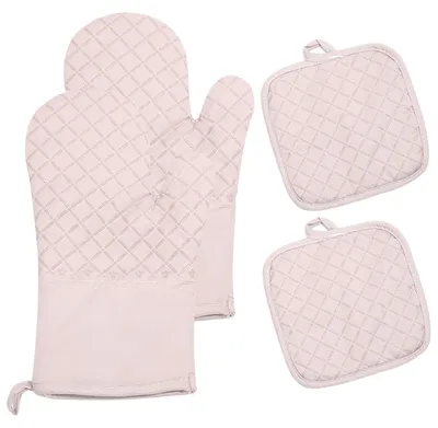 2 Ofenhandschuhe aus Baumwolle und Silikon, hitzebeständig, rosa