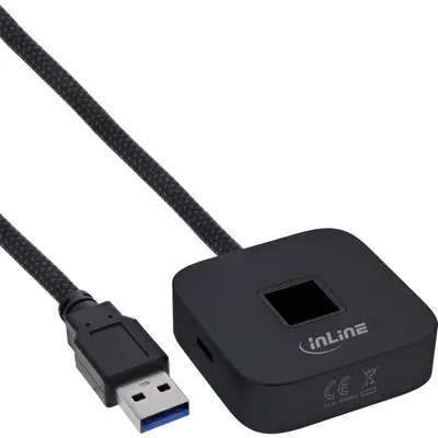 Obrázek produktu pro InLine® USB snímač otisků prstů s rozbočovačem, kompatibilní s Windows Hello, 1,5 m, černý
