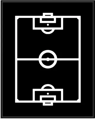 Produktbild von Wallario Wandbild Fußball - Fußballfeld in Schwarz-Weiß, Größe: 40,30 x 50,30 cm, Poster mit schwarzem Aluminiumrahmen