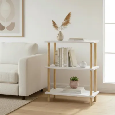 Produktbild von Carenza Home Standregal 3 Ebenen Weiß 60x74 cm Bücherregal Holzbeine Wohnzimmer Schlafzimmer Büro Weiß