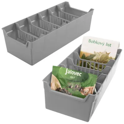 Zdjęcie produktu dla Vilde | Organizér na przyprawy 2 szt. - 30x13x8 cm - Z 5 regulowanymi przegrodami - Szary