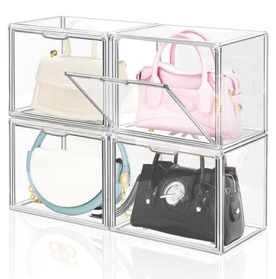Produktbild von Solidchoice – 4er-Set transparente Aufbewahrungsboxen für Handtaschen – Stapelbare Organizer mit magnetischer Tür