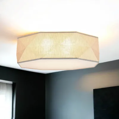 Produktbild von Deckenlampe Leinen Stoff B: 52 cm 4x E27 blendarm Grau-Beige Modern Deckenleuchte Wohnzimmer Schlafzimmer