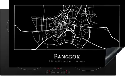 Produktbild von KitchenYeah© Herdabdeckplatte Bangkok - Karte - Stadtplan , 90x52cm, Küche Deko, Glaskeramikkochfeld Herdabdeckung, Abdeckplatte fùr Kochfeld