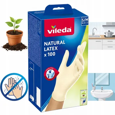 Zdjęcie produktu dla Vileda Multi Latex 100, Rękawiczki jednorazowe, Beżowy, S/M, 100 szt., 100 szt., CE, WEEE