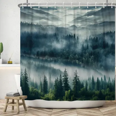 Produktbild von Duschvorhang mit Waldlandschaft 180 x 220 cm Wasserdicht und Waschbar