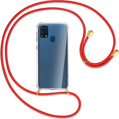 Produktbild von Handykette Backcover-Schutzhülle mit Band (Metall goldfarben) für Samsung Galaxy M31 - rot