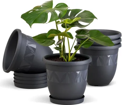 Produktbild von Plastard Blumentopf 5er Set Ø15 cm mit Untersetzer Anthrazit - Pflanzkübel