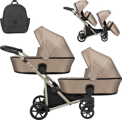 Produktbild von Kunert BRAV DUO 2in1  Doppelkinderwagen in Cappuccino mit Gelrädern und Champagner Rahmen