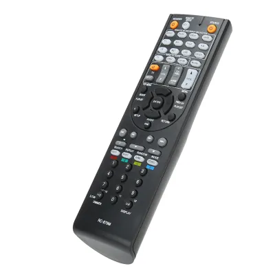 A black remote control is shown against a white background.