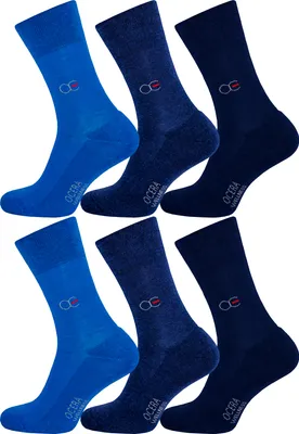 Produktbild von OCERA 6 Paar Wellness Socken Baumwolle NEU mit Frotteesohle + handgekettelter Spitze Uni Damen + Herren in Blautönen Gr. 39-42