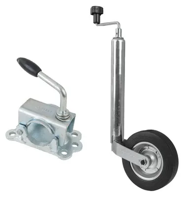 Produktbild von KNOTT Stützrad Set TK48 LBG48 150 kg 48 mm 480 bis 700 mm mit Vollgummirad 200x50 Stahlfelge Gusseisenklemme für Anhänger Trailer und Deichsel