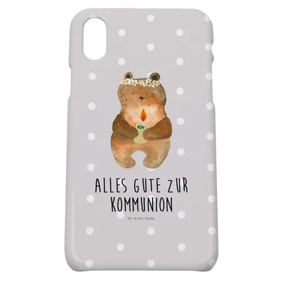 Produktbild von Mr. & Mrs. Panda Iphone 10 Handyhülle Bär Kommunion - Grau Pastell - Geschenk, Taufkerze, Katholisch, Handy, X, Hülle, Cover, Teddy, Gottes Segen