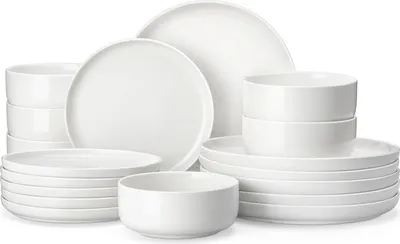Obrázok produktu pre MALACASA Sada keramického riadu, elegantný okrúhly dizajn, 18/36 kusov, 18-dielna biela