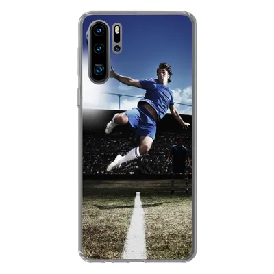 Produktbild von MuchoWow® Handyhülle Schutzhülle Hülle für Huawei P30 Pro Fußballspieler macht einen Volley Silikon Softcase Handy Hülle - Schutzdeckel