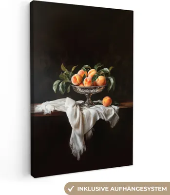 Produktbild von Wanddeko 80x120 cm - Stilleben - Pfirsiche, Leinwand Bilder Wohnzimmer