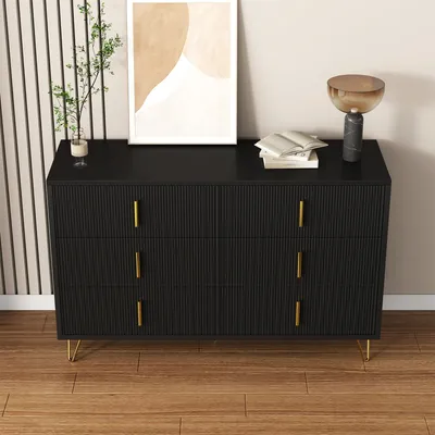 Produktbild von STILVORA Moderner Kommode Sideboard mit viel Stauraum und sechs Schubladen,Anrichte Beistellschrank mit goldene Griffe,Schwarz