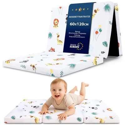 Productafbeelding van Reisbedmatras - Opvouwbaar - 60 x 120 cm - Met draagtas - Afneembare hoes