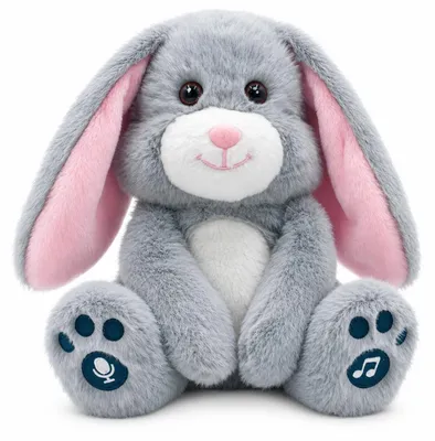 Immagine prodotto di Peluche animale coniglio - Parla e ripete - Registrazione - Grigio e rosa - Per bambini dai 3 anni