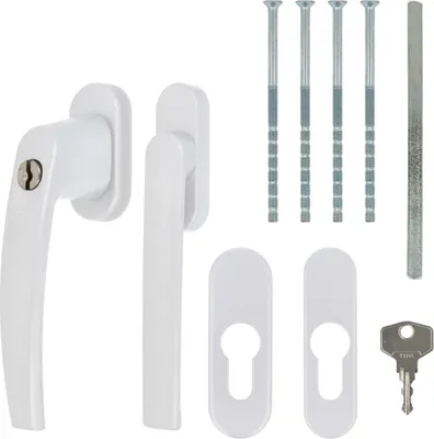 Produktbild von Alu Terrassentürgriff Paar mit Flachgriff für Rollladen - Weiss RAL9016 - abschließbar
