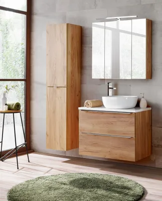 Produktbild von Badmöbel Set 4-tlg Badezimmerset PERUGIA Eiche inkl.Waschbecken 80cm