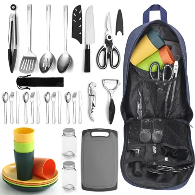 Image de Omgoods - Ensemble de vaisselle de camping comprenant couverts, assiettes et tasses