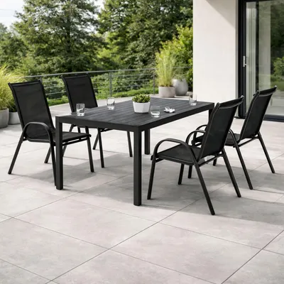 5-tlg. Gartengarnitur Non-Wood 160x90cm Gartentisch Anthrazit/Grau