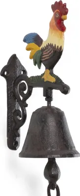 Image de Moritz Cloche de porte Coq Poulet queue colorée Cloche murale Décoration de jardin Fonte Rustique Style antique Design Rétro Sonnette