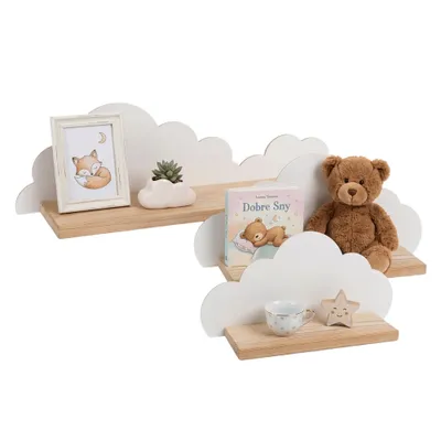 Zdjęcie produktu dla Zestaw 3 drewnianych półek ściennych do pokoju dziecięcego jako dekoracja w kształcie chmurek Verk.design