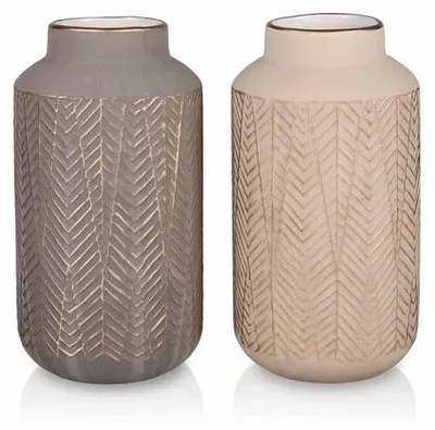 Produktbild von Moderne Steingut-Blumenkrug Lichtgrijs und Lichtgold 2er Set 20 cm