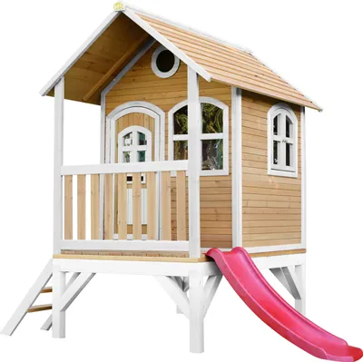 Produktbild von AXI Classic Tom Spielhaus Braun/weiß - Rote Rutsche, Spielhaus auf Pfählen, 2 Jahr(e), 1 Tür(en), Rutsche, Braun, Rot, Weiß