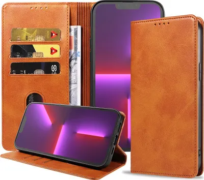 Immagine prodotto di Smartphonica iPhone 13 Pro Custodia in Pelle finta con chiusura magnetica e portacarte a libro - Marrone