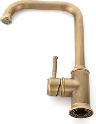 A close-up studio shot of a single kitchen faucet against a white background.