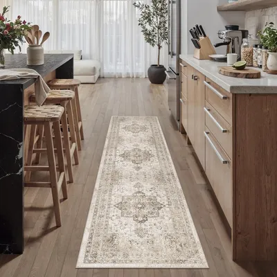 Productafbeelding van Läufer vloerkleed, beige, vintage stijl, 60x240 cm, wasbaar, polyester, antislip