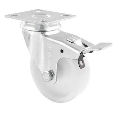 Produktbild von WAGNER Lenkrolle - Ø 75 mm, Stahl verzinkt, weiß, Feststeller, Anschraubplatte, Tragkraft 60 kg - 03367501