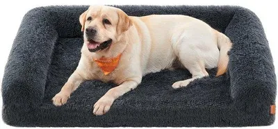 Image de Lit pour chien XXL, mousse alvéolée, housse amovible et lavable, 122 x 85 x 24 cm, gris foncé