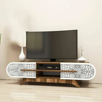 Image de Matsu - Meuble TV, 145x37x37h cm Noyer Marron, une Étagère