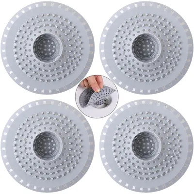 Produktbild von Haarfänger Dusche 4er Set, Silikon Abflusssieb mit Saugnäpfen, rutschfest für Badewanne, Dusche und Waschbecken