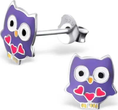 Produktbild von Kinderohrstecker Silber Ohrringe Eule lila