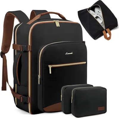 Produktbild von Handgepäck Rucksack 40L Reiserucksack Damen Kofferrucksack Schwarz+Braun
