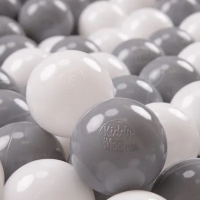 Image de KiddyMoon Kids 300 ∅ 7cm balles Boules de jeu pour bain de balles Boules en plastique pour enfants fabriquées en UE, Blanc/Gris