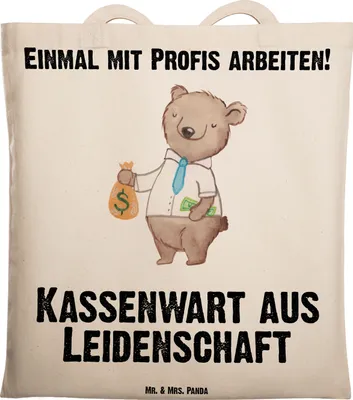 Produktbild von Mr. & Mrs. Panda Tote Bag Kassenwart Leidenschaft - Transparent - Geschenk, Tasche, Spruch, Uni, Verein, Laptoptasche, dokumententasche, Lustig, Schultasche, Witzig