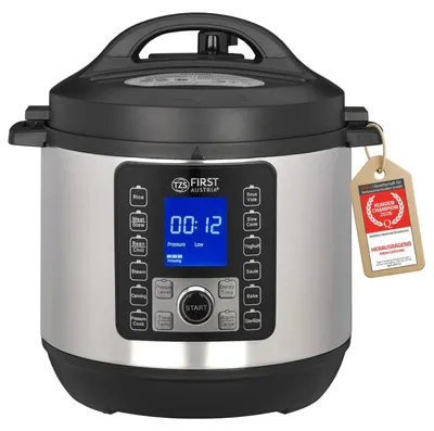 Immagine prodotto di Pentola a pressione elettrica TZS First Austria | 6 litri | 12 programmi automatici | Multicooker da 1000 W | Acciaio inossidabile | Argento *Articolo di seconda scelta*